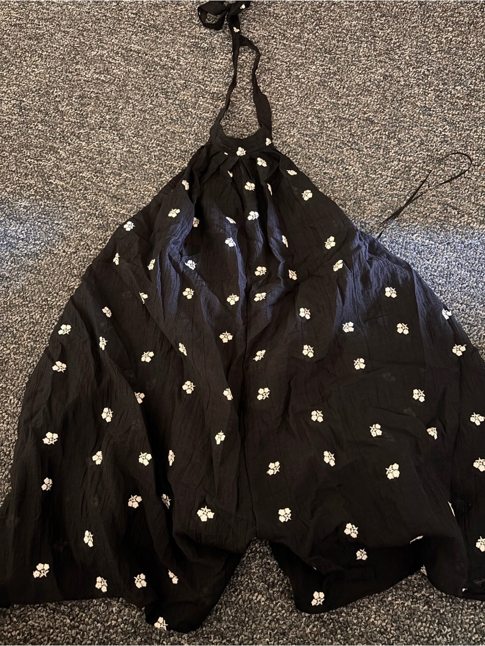 Black Halter romper  with White Floral Embroidery